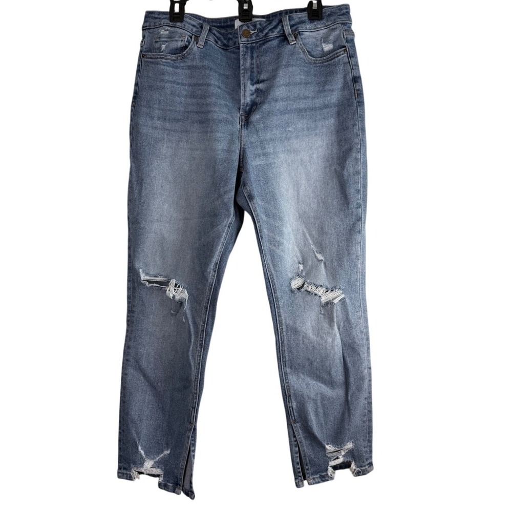 Mica Denim‎ Distressed Straight Leg Jeans Medium Wash Size 32 MDP-T248 Stretch
